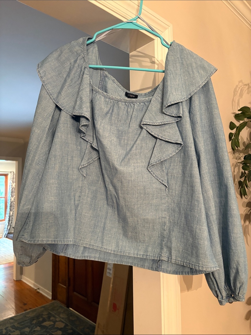 J. Crew Light Blue Ruffle Chambray Blouse - Women Tops